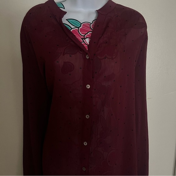 41 Hawthorn Red Burgundy Polka Dot Button Up Blouse - Picture 1 of 4